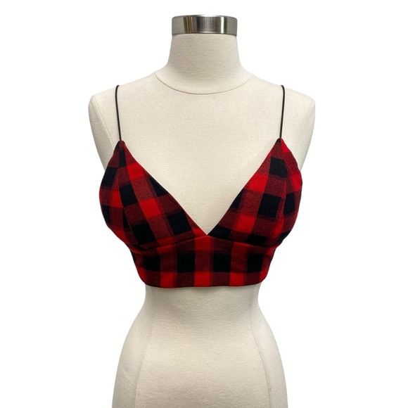 Checkered Plaid Bralette In Red & Black Size Medium - Picture 3 of 11